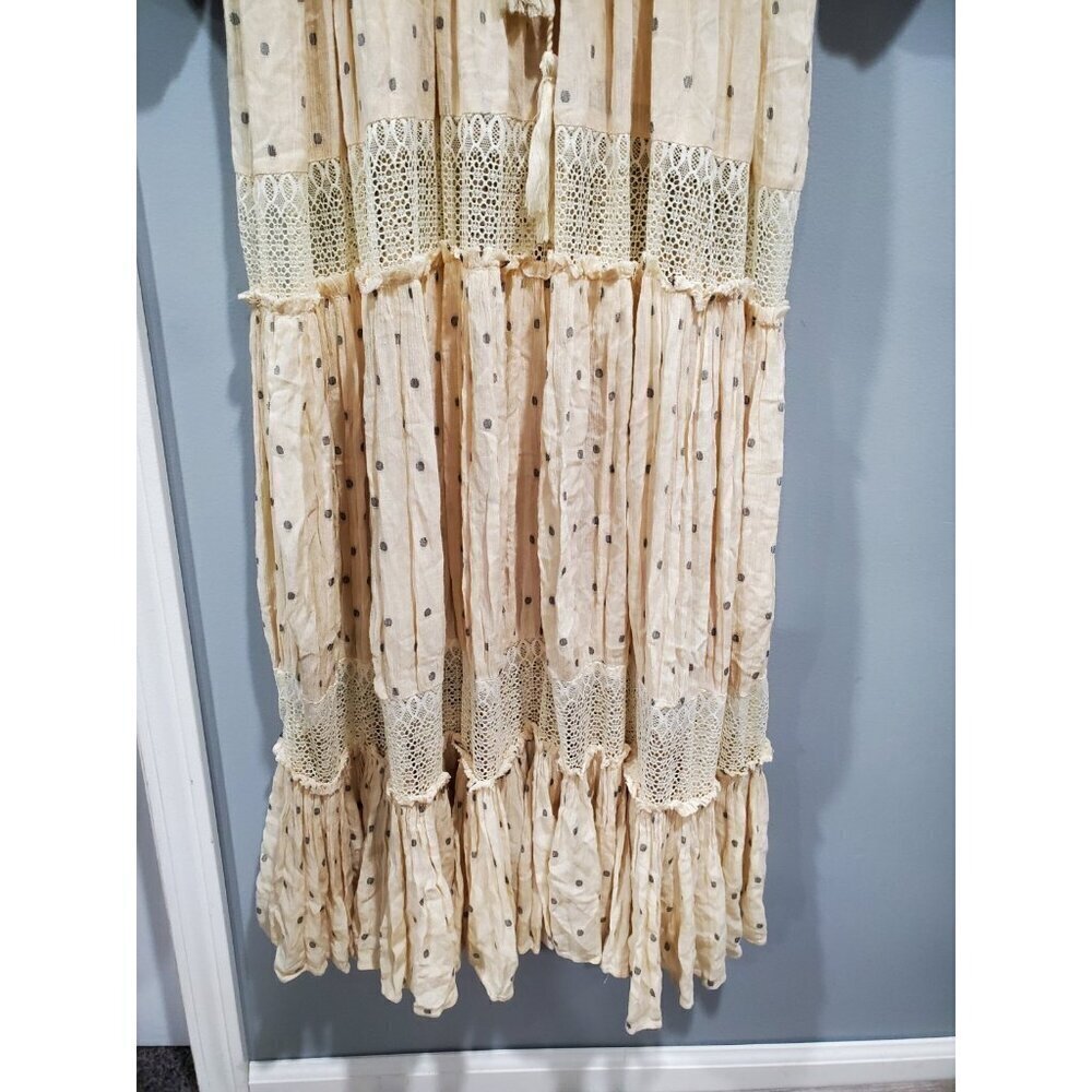 Free People Sada Ivory Maxi Dress Long-Sleeved Tiered Boho CottageCore Sz M - Picture 4 of 16